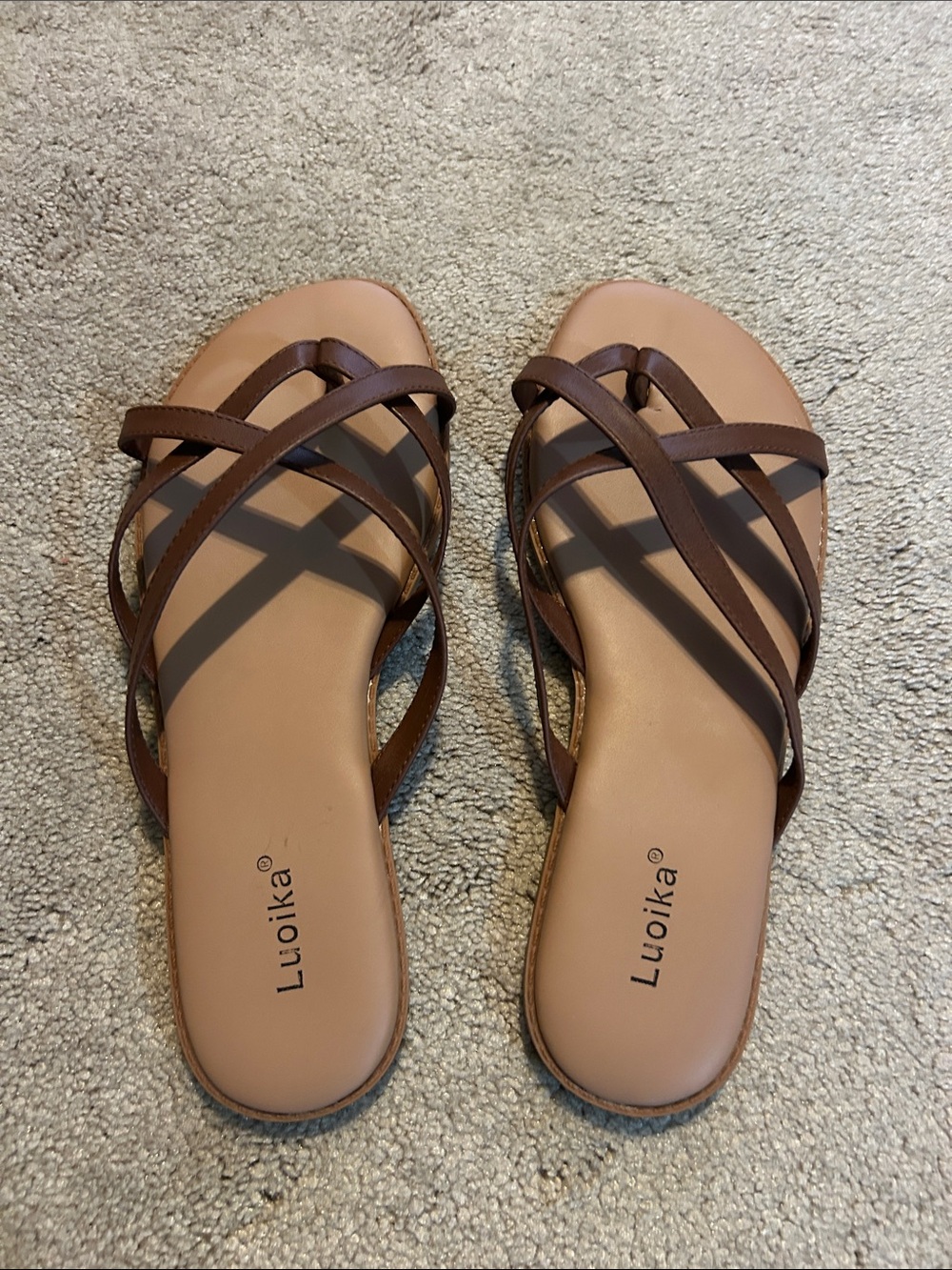 Luoika Brown Crisscross Women’s Slide Sandals